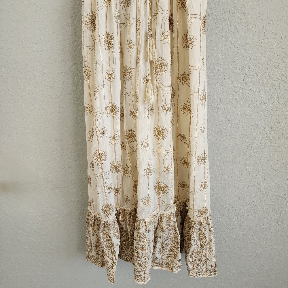 Ananta Cream and Gold Women's Maxi Dress Boho Anthro Inspired Boutique NWOT - Picture 5 of 8